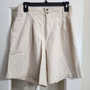 Justin Allen New York Linen Blend High Waist Pleated Shorts Size 12 Beige